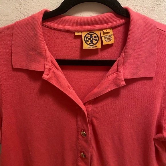 Tory Burch Pink Short Sleeve Polo Shirt With Gold Logo Buttons - Picture 3 of 7
